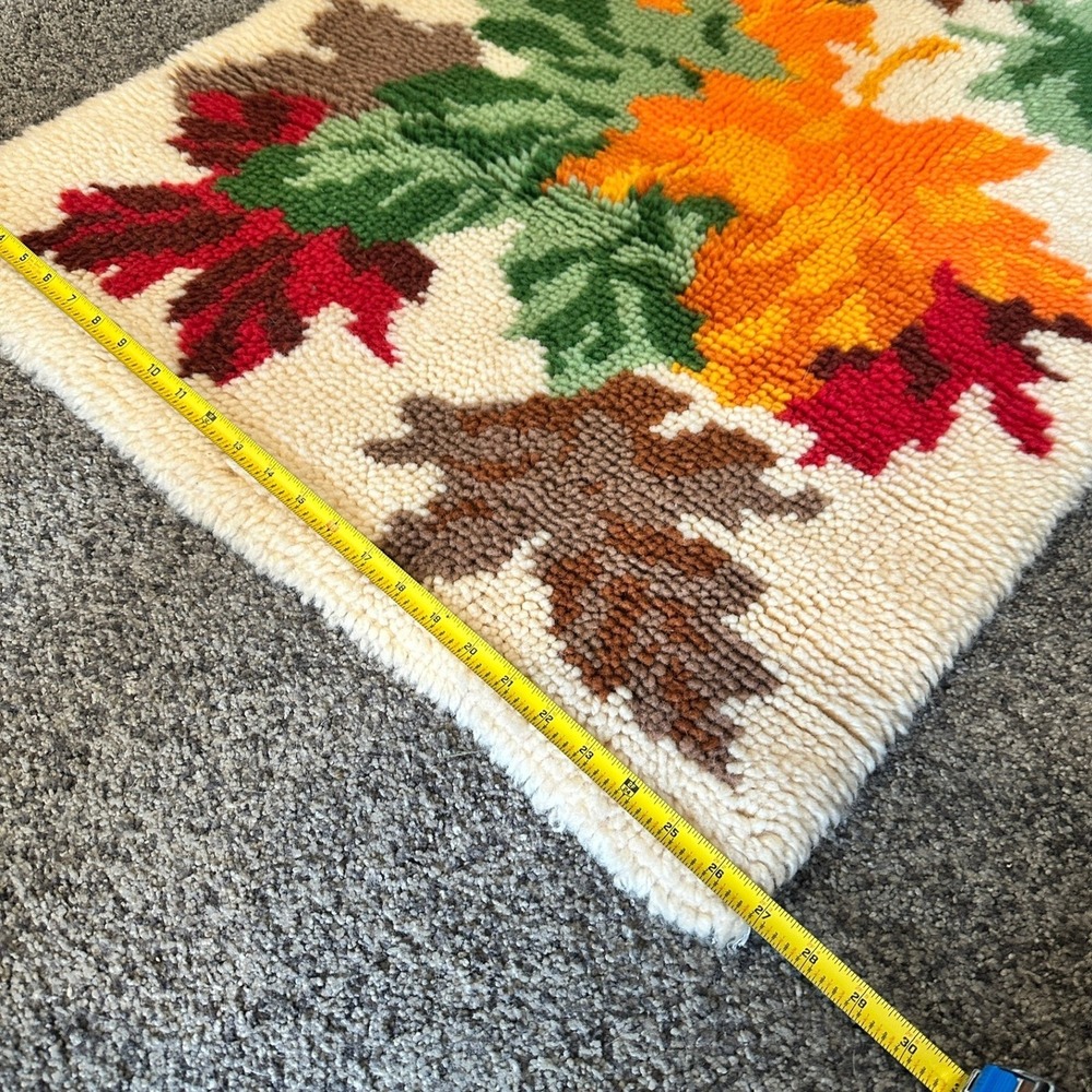 VTG 70's Latch Hook Rug/Wall Hanging 27x54 Autumnal Rustic Harvest Cottagecore - Picture 8 of 9